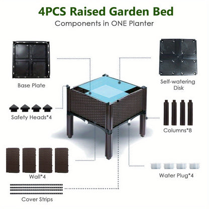 Set of 4 Raised Garden Bed Elevated Flower Vegetable Herb Grow Planter Box Brown