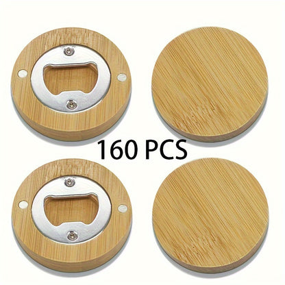 20/40/80/160pcs Round Bamboo Magnetic Bottle Opener, DIY Fridge Magnet, Blank Bamboo Opener For Weddings And Home Kitchen, Unique Guest Favors And Gifts