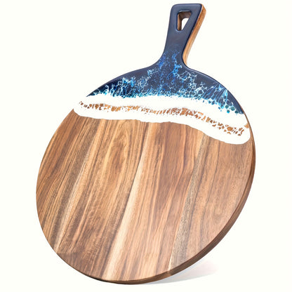 Acacia Wood Serving Platter with Handle - 15.7x11.8 Inch Round Paddle Cutting Board for Meat, Bread, Pizza - Ideal for Family Dining, Father'S Day, Valentine'S Day, Birthday Gifts, Kitchen Utensil|Elegant Serving Board|Acacia Wood Board