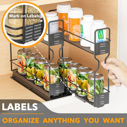2pcs Spice Rack Organizer For Cabinets, Heavy Duty Slide Out Design With Labels, 5.2" W X 10.75" D X 10" H, No Jars