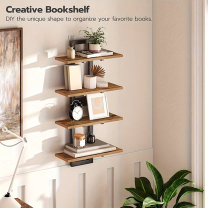 Set Of 2 Floating Shelves | 2 Tiers | Wall-Mounted Storage | For Bathroom, Living Room, Bedroom, And Kitchen