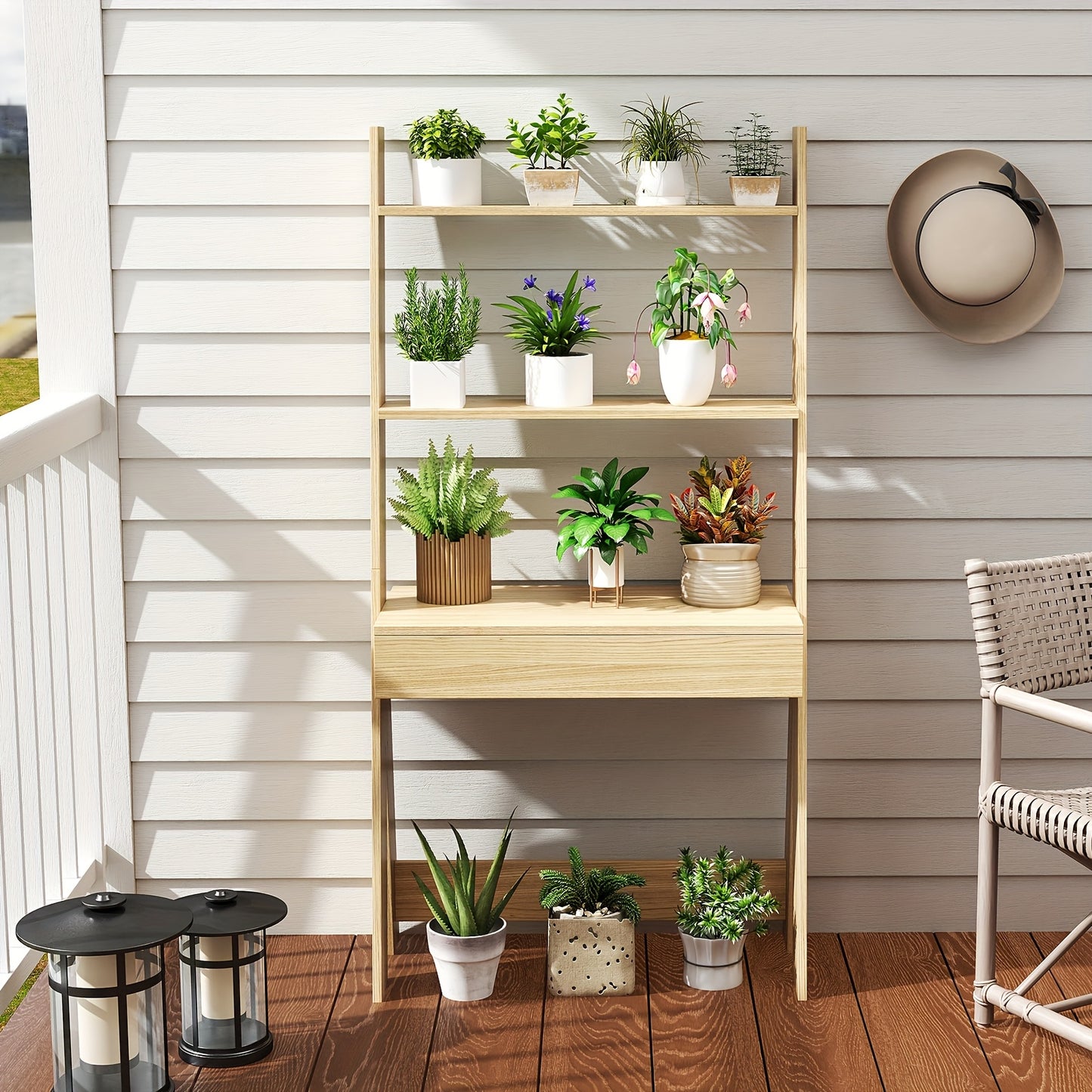 Ladder Shelf Desk Bookcase w/Countertop, Drawer & 2 Shelves Bookshelf