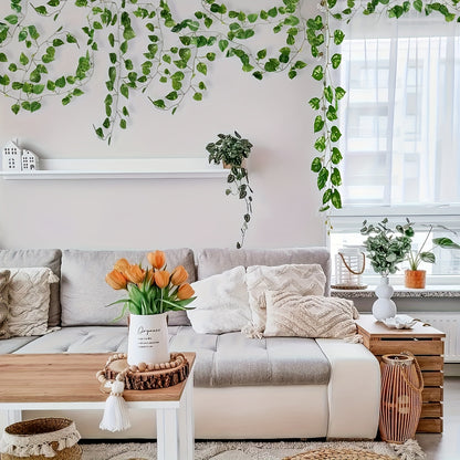 Realistic Artificial Ivy Garland , Lush Green Vines with Dense Foliage, No Maintenance Decor for Wedding, Home, Party, Patio - Durable Plastic Ivy Garland,  Party Embellishments, Natural Look Foliage, Easyhang Design, Wedding Decoration, Hanging Greenery