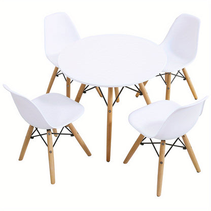 5pcs Kids Mid-Century Modern Table Set Round Table w/ 4 Armless Chairs White