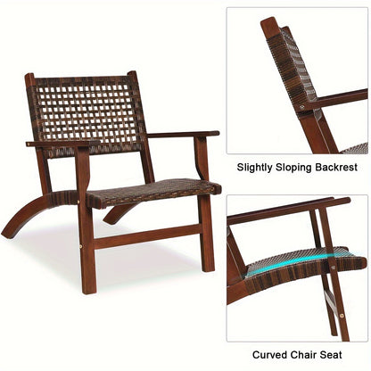 3pcs Outdoor Patio Rattan Furniture Set, Solid Wood Frame Chair And Coffee Table