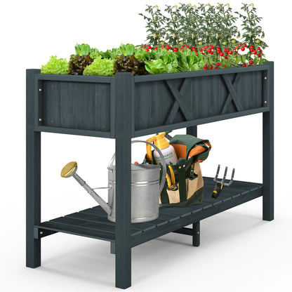 HIPS Raised Garden Bed Poly Wood Elevated Planter Box w/ Legs, Storage Shelf