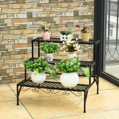 3 Tiers Metal Plant Stand Ladder Flower Pot Rack Decorative Planter Holder