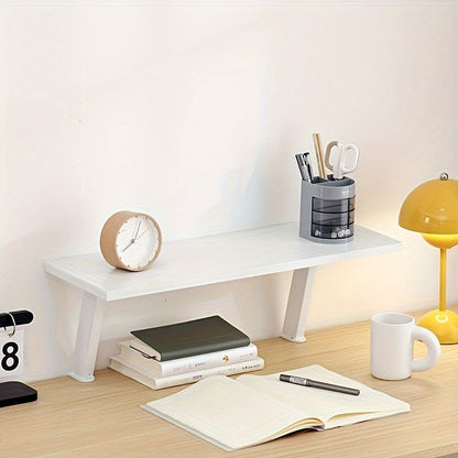 1pc Wooden Floating Desk Shelf | Rectangular Multi-Level Countertop Storage Rack, No-Drill Mount Organizer | Modern Wooden Shelf, Student Storage Rack for Youngsters, Students, Home Office