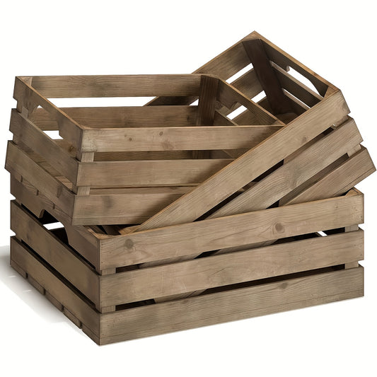 Set Of 3 Large Wood Decorative Storage Crates, Nesting Wooden Crates For Display Rustic, Farmhouse Wooden Storage Container Boxes Made From 100% Wood Display Baskets Suitable For Weddings And Birthday Parties, Best For Christmas, For Thanksgiving
