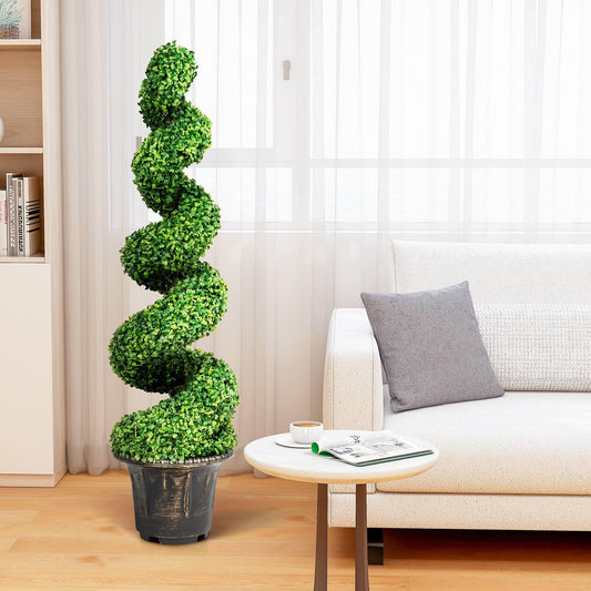 [Artificial Boxwood] Artificial Boxwood Spiral Topiary Tree | Fake Plant Decor | Plastic Pot | Realistic Leaves & Twined Branches | Sturdy Steel Frame | Faux Potted Plants | Home, Office, Front Porch