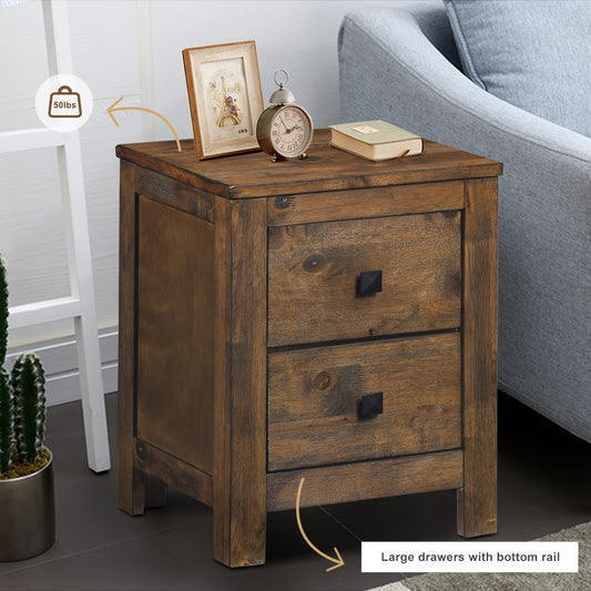 1pc Rustic Wooden Nightstand With 2 Sliding Drawers, 17x21x14.5 Inches, Vintage Bedside Sofa Side End Coffee Table For Bedroom Storage, Farmhouse Style Bedroom Furniture