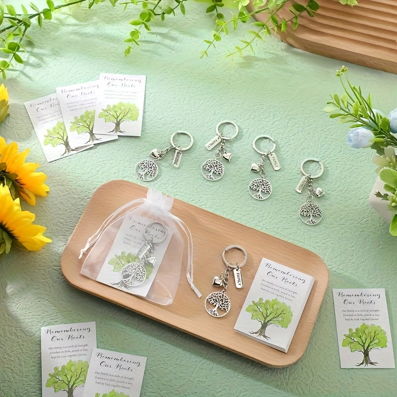 40 Sets Tree Of Life Key Rings Family Party Decorative Keychain Bulk Set with Card And Organza Pouch, Perfect Gift for Family Day