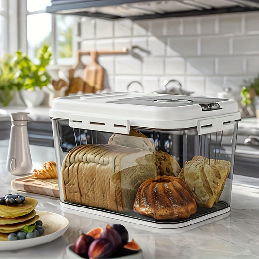 1.32 Gallon (5L) Airtight Bread Box with Flip-Top Lid - Transparent Window, Includes Measuring Cups