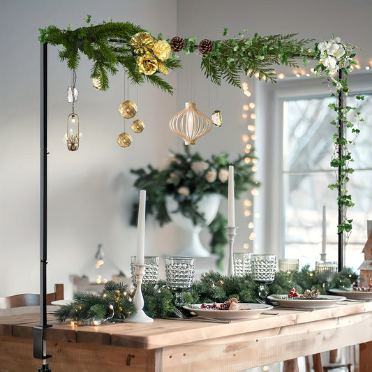Adjustable Golden & Black Metal Tabletop Arch Stand with Clamps - Versatile Event Decor for Weddings, Parties, Holidays - Perfect for Floral Arrangements, Photo Backdrops & Festive Centerpieces - Sturdy Decorative Stand for Table Displays
