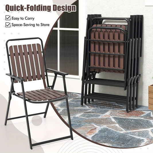 4pcs Patio Folding Chairs, Portable Outdoor Dining Chairs w/ PP Seat & Back, 400 LBS Heavy-Duty Metal Frame, Space-Saving Outdoor Slatted Chairs for Yard, Balcony, Porch.