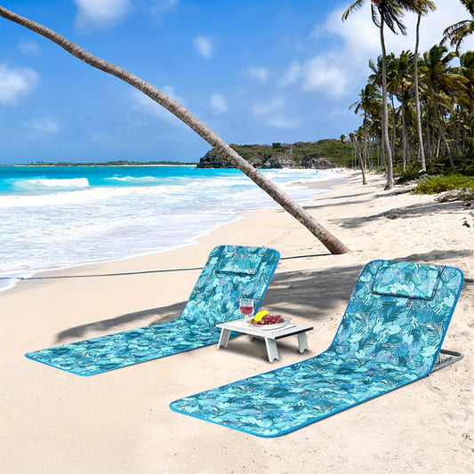 3-Piece Beach Lounge Chair Mat Set 2 Adjustable Lounge Chairs with Table Green