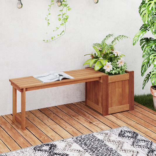 Hardwood Flower Box w/ Bench, Outdoor Raised Garden Bed w/ Spacious Seat, Open-ended Bottom, Perfect for Herbs, Fruits, Vegetables, 2-in-1 Planter Bench for Patio, Backyard, Garden