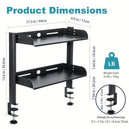 17inch Adjustable Clamp-On Desk Organizer - Dual Layer Metal Side Table, Easy Install, Space-Saving Storage For Office Supplies & Accessories
