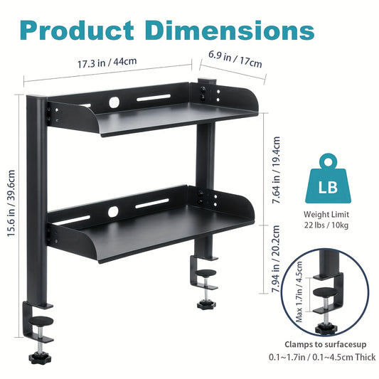 17inch Adjustable Clamp-On Desk Organizer - Dual Layer Metal Side Table, Easy Install, Space-Saving Storage For Office Supplies & Accessories