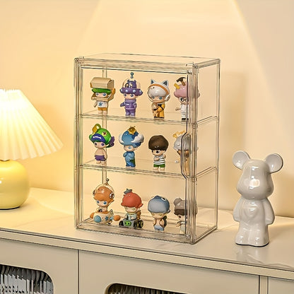 Clear Acrylic Display Case for Collectibles - Dustproof Organizer with Shelves, Stackable Transparent Storage for Action Figures, Toys, and Miniatures, Modern Window View Design for Home or Office