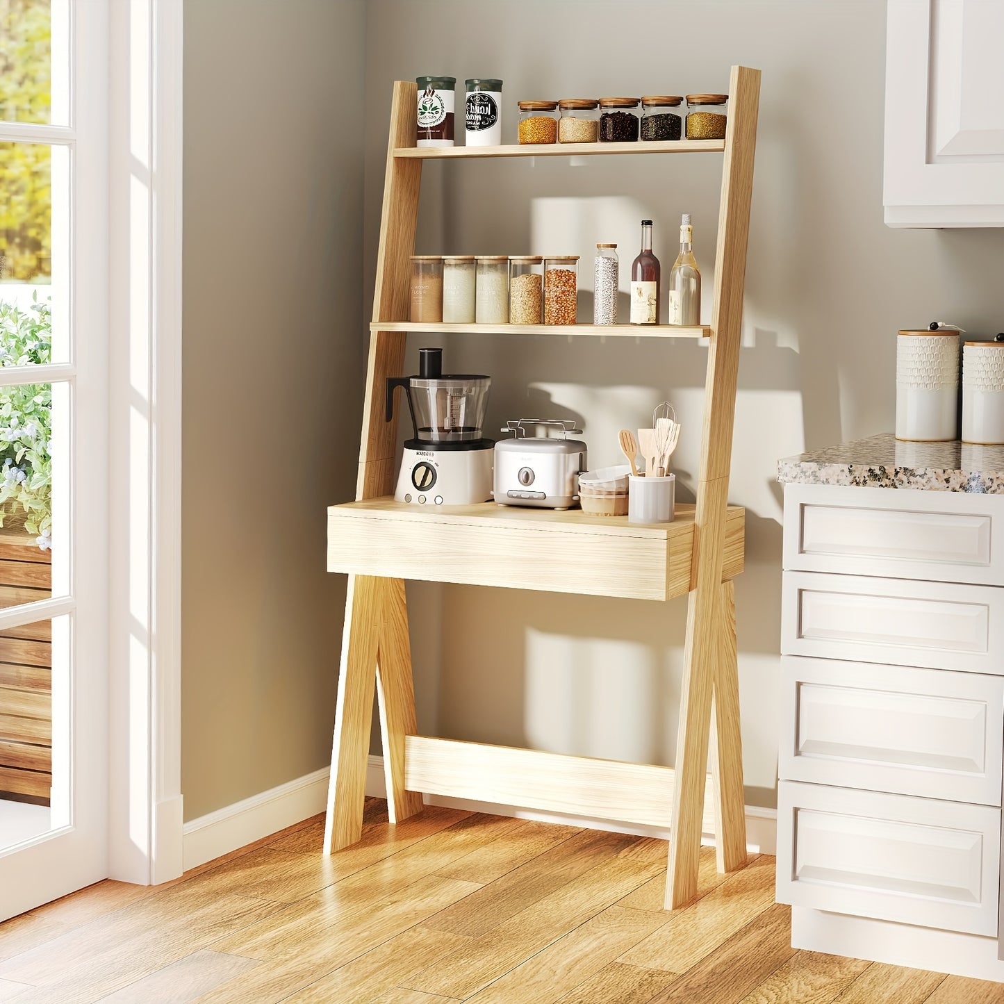Ladder Shelf Desk Bookcase w/Countertop, Drawer & 2 Shelves Bookshelf