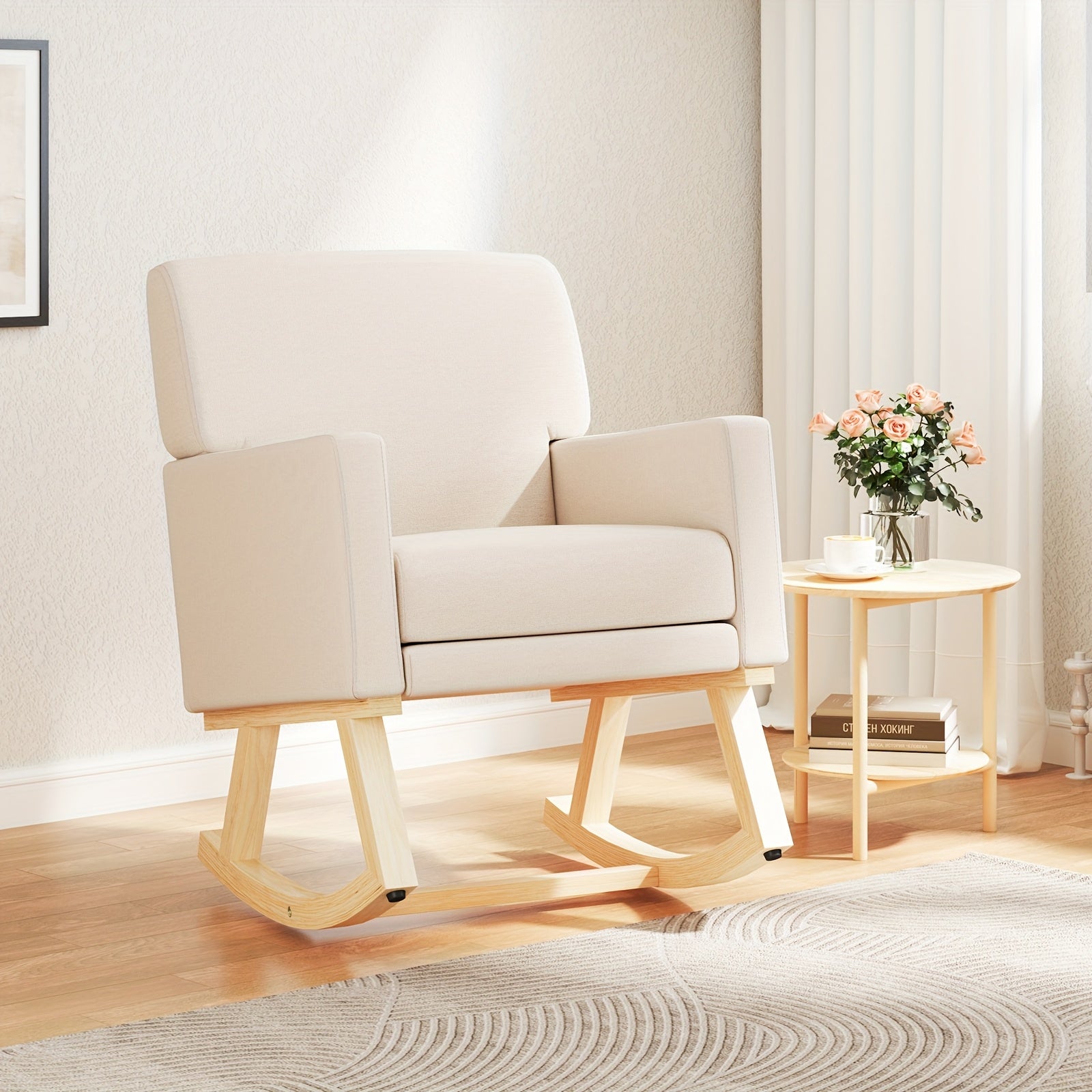 Mid Century Fabric Rocking Chair Upholstered Accent Armchair Lounge Ch ...