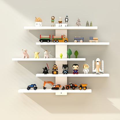 Adjustable 5-Tier Wall Mounted Display Shelf - Modern Floating Shelves For Collectibles, Toys, Action Figures & Dolls | Space-Saving Storage Rack For Home Decor, Building Blocks, Statues & Room Organizing