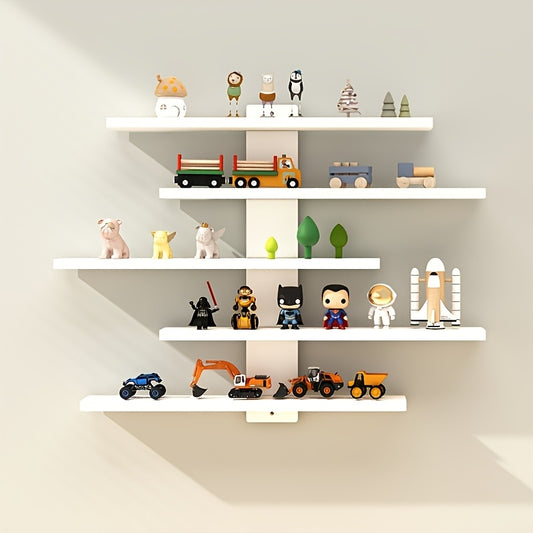 Adjustable 5-Tier Wall Mounted Display Shelf - Modern Floating Shelves For Collectibles, Toys, Action Figures & Dolls | Space-Saving Storage Rack For Home Decor, Building Blocks, Statues & Room Organizing