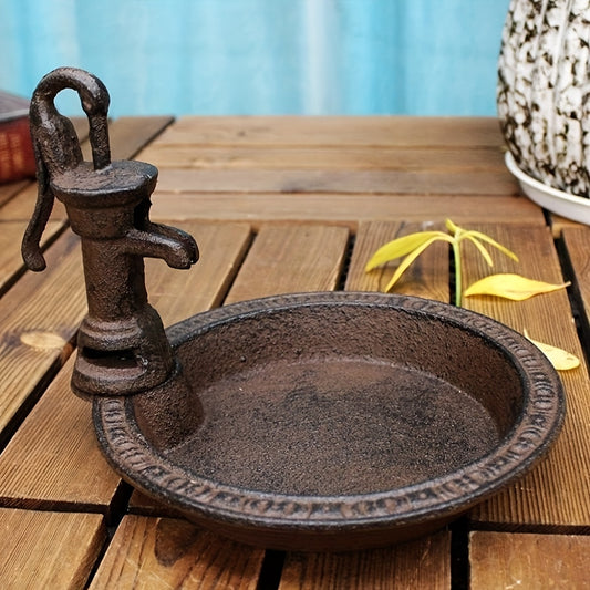 1pc Vintage Rustic Cast Iron Bird Feeder with Water Pump Design – Round Outdoor Garden & Balcony Decorative Tray, Perfect for Wild Birds, Table Storage, and Gifts for Bird Lovers, Bird Feeders for Outside