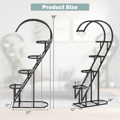 5 Tier Metal Plant Stand, Heart-shaped Ladder Plant Holder w/Hanging Hook for Multiple Plants, Indoor Corner Flower Rack for Home Decor, Patio, Balcony, Garden, Black/White/Pink & Blue