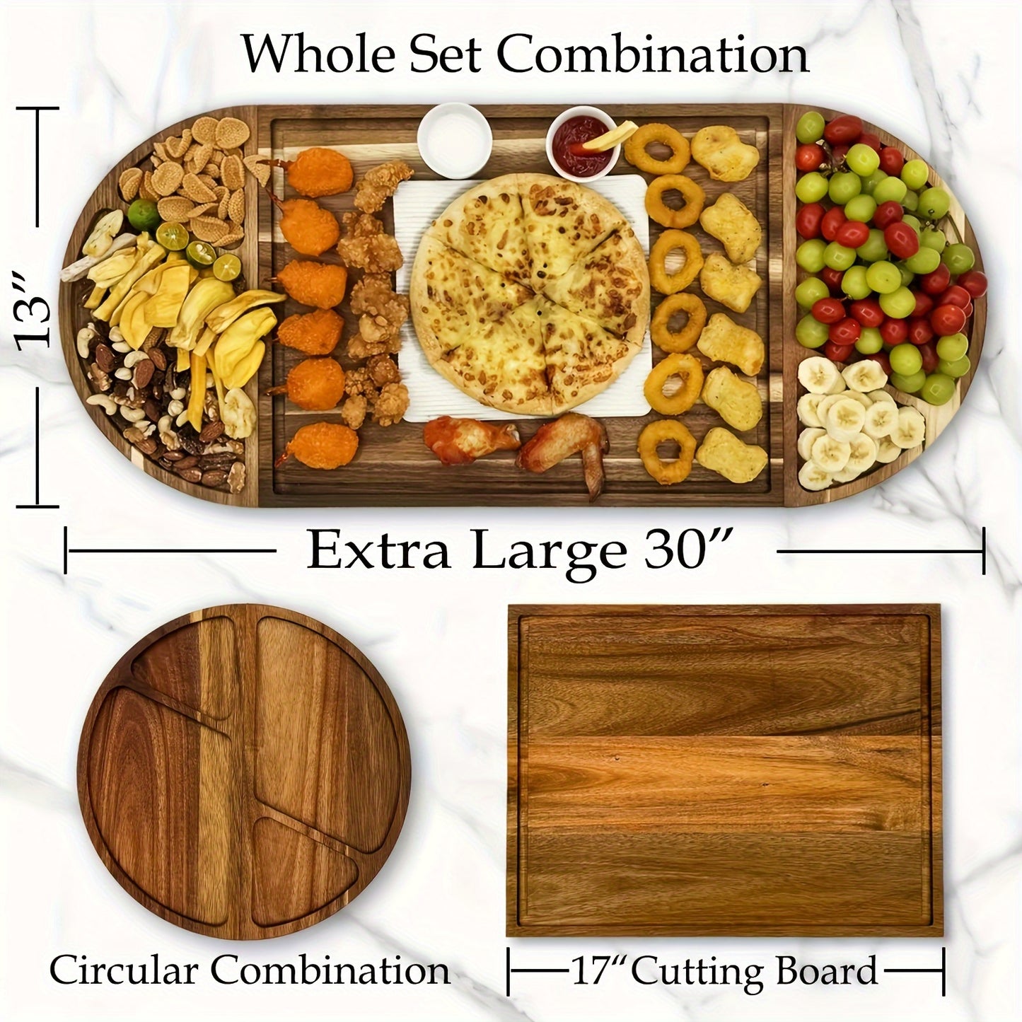 Extra Large 30" X 13" Magnetic Acacia Wood Charcuterie Board Cheese Board Set With Handles For Housewarming Gifts, Christmas And Halloween Gift