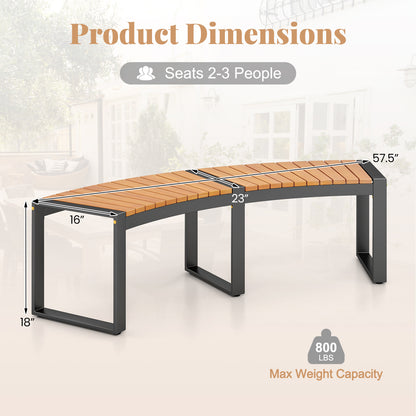Acacia Wood Patio Bench Set - Curved Fire Pit Seat with Slatted Design & Metal Legs, Outdoor 2-Person Backless Bench for Yard, Garden, Porch, 800 LBS Max Load