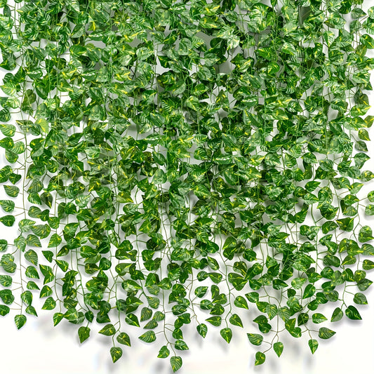 Realistic Artificial Ivy Garland , Lush Green Vines with Dense Foliage, No Maintenance Decor for Wedding, Home, Party, Patio - Durable Plastic Ivy Garland,  Party Embellishments, Natural Look Foliage, Easyhang Design, Wedding Decoration, Hanging Greenery