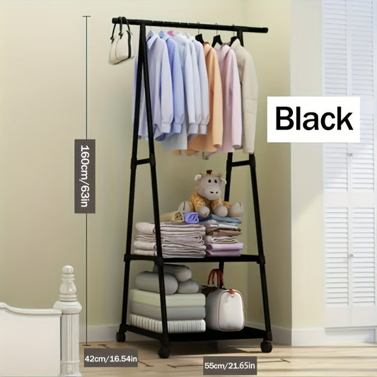 Freestanding Metal Clothes Rack with Wheels, Multi-Layer Storage Organizer, Multipurpose Hanging Coat and Clothes Stand for Home, Kitchen, Wardrobe Organization, 176.37LB Max Weight Capacity, Ideal Christmas Gift