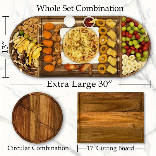 Extra Large 30" X 13" Magnetic Acacia Wood Charcuterie Board Cheese Board Set With Handles For Housewarming Gifts, Christmas And Halloween Gift