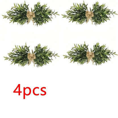 Artificial Olive Leaf Wreath with Country-Style Linen Bow - Plastic Green Plant Wall Decoration for Weddings, Christmas And June Festivals, Maintenance-Free Home Decoration, Farmhouse Door Wall Decoration, Holiday Embellishment