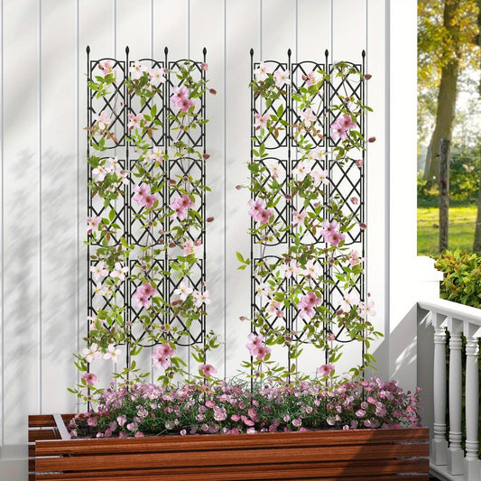 3-Pack Garden Trellis for Climbing Plants - Adjustable Height 32"-64" Rustproof PE-Coated Steel, Flexible Lattice Design for Roses, Vines, Privacy Screen - Indoor/Outdoor Use with Spiked Legs & Easy Assembly, Outdoor Trellis for Climbing Plants