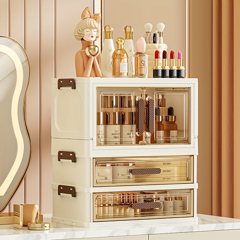 Foldable Large-Capacity Cosmetic Storage Cabinet, File Storage Box, Large Drawer Unit, Transparent Drawer Cabinet, Suitable For Storing Cosmetics, Skincare Products, Documents, And Books