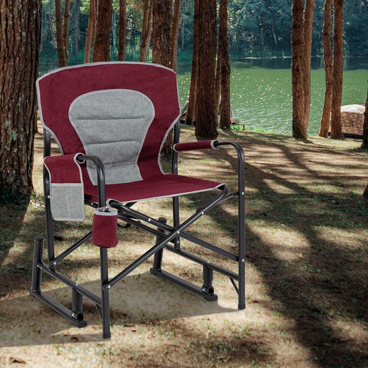 Outdoor Rocker Camping Chair for Adults, Portable Foldable Rocking Chair w/ Dual Springs, Padded Back, Armrests, Cup Holder, Storage Pocket, Heavy-Duty Arm Chair for Beach Patio Travel Picnic.