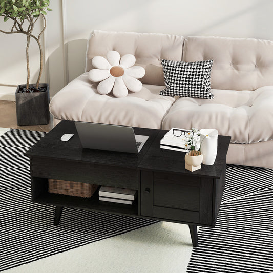 Adjustable Lift-Top Coffee Table with Hidden Compartment & Gas Struts, 18"-23.5" Height, Engineered Wood & MDF Storage Console Table for Living Room, Home Office, Bedroom - Black, Coffee Table for Living Room, Modern Furniture, Durable Construction
