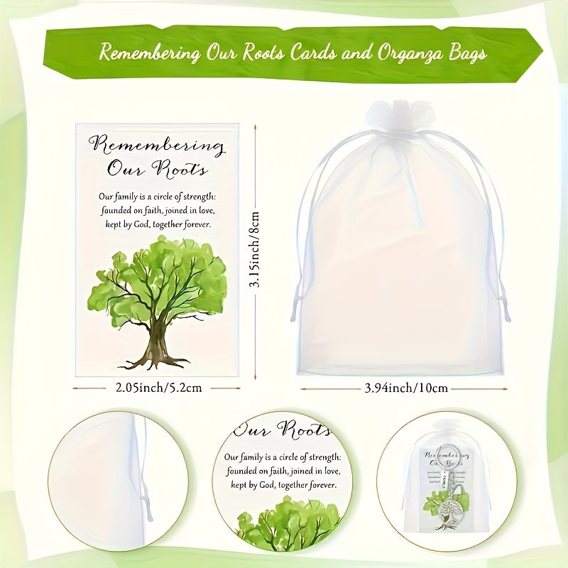 40 Sets Tree Of Life Key Rings Family Party Decorative Keychain Bulk Set with Card And Organza Pouch, Perfect Gift for Family Day