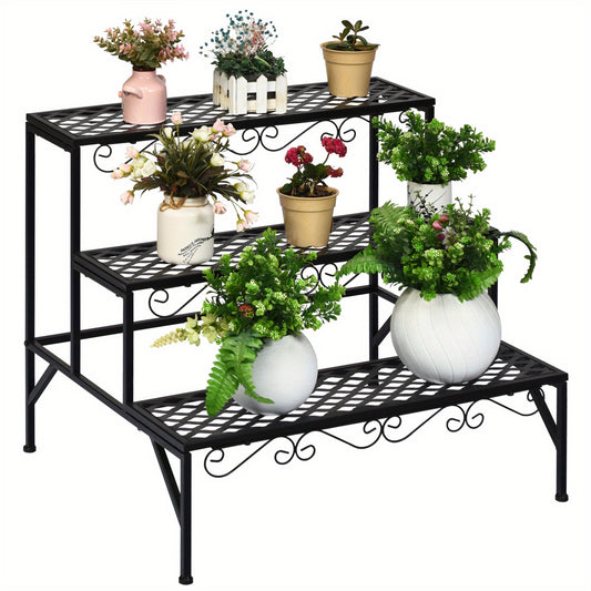 3 Tiers Metal Plant Stand Ladder Flower Pot Rack Decorative Planter Holder