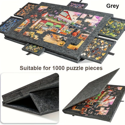 1000/1500pcs Large Jigsaw Puzzle Board with 6-Drawer Storage System, Foldable Table with Built-In Stand & Protective Cover - Portable Organizer with Puzzle Piece Holders, Space-Saving Design for Easy Assembly & Storage