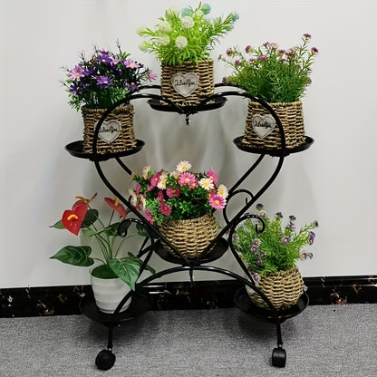 Contemporary Heart-Shaped Metal Plant Stand - Multi-Level Hanging Planter Shelf With Multiple Components, Versatile Indoor And Outdoor Floral Decor Display
