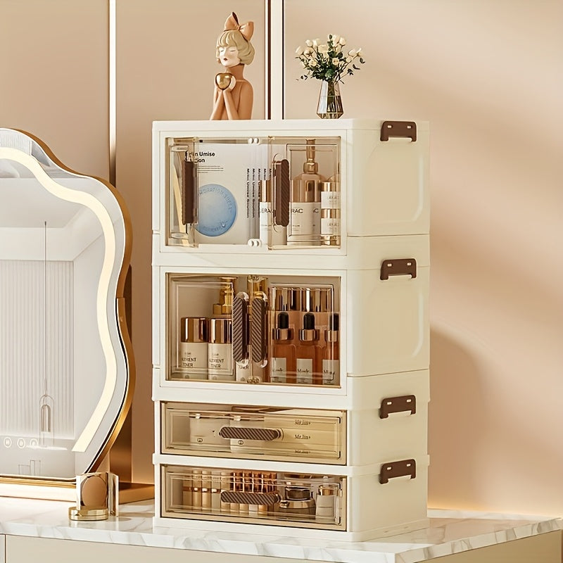 Foldable Large-Capacity Cosmetic Storage Cabinet, File Storage Box, Large Drawer Unit, Transparent Drawer Cabinet, Suitable For Storing Cosmetics, Skincare Products, Documents, And Books