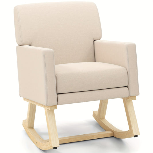 Mid Century Fabric Rocking Chair Upholstered Accent Armchair Lounge Chair Beige