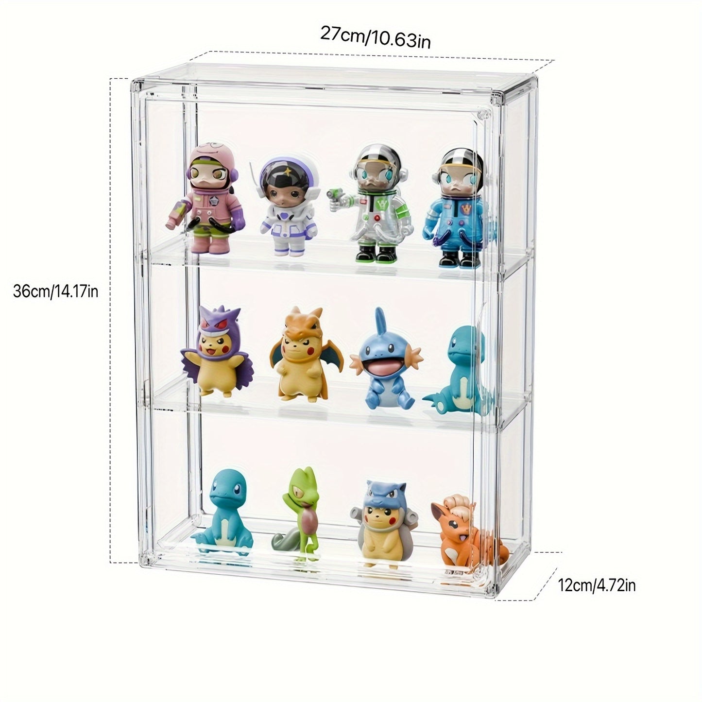 Clear Acrylic Display Case for Collectibles - Dustproof Organizer with Shelves, Stackable Transparent Storage for Action Figures, Toys, and Miniatures, Modern Window View Design for Home or Office