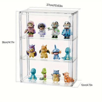 Clear Acrylic Display Case for Collectibles - Dustproof Organizer with Shelves, Stackable Transparent Storage for Action Figures, Toys, and Miniatures, Modern Window View Design for Home or Office