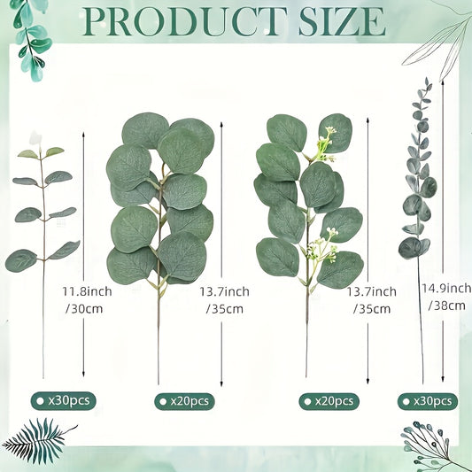 100pcs Realistic Artificial Eucalyptus Leaves - Lush Greenery Stems with Varied Green Shades (Dark to Light), Durable Plastic Foliage for Wedding Bouquets, Floral Arrangements, Home/Outdoor Decor - No Maintenance Needed, Long-Lasting Decoration