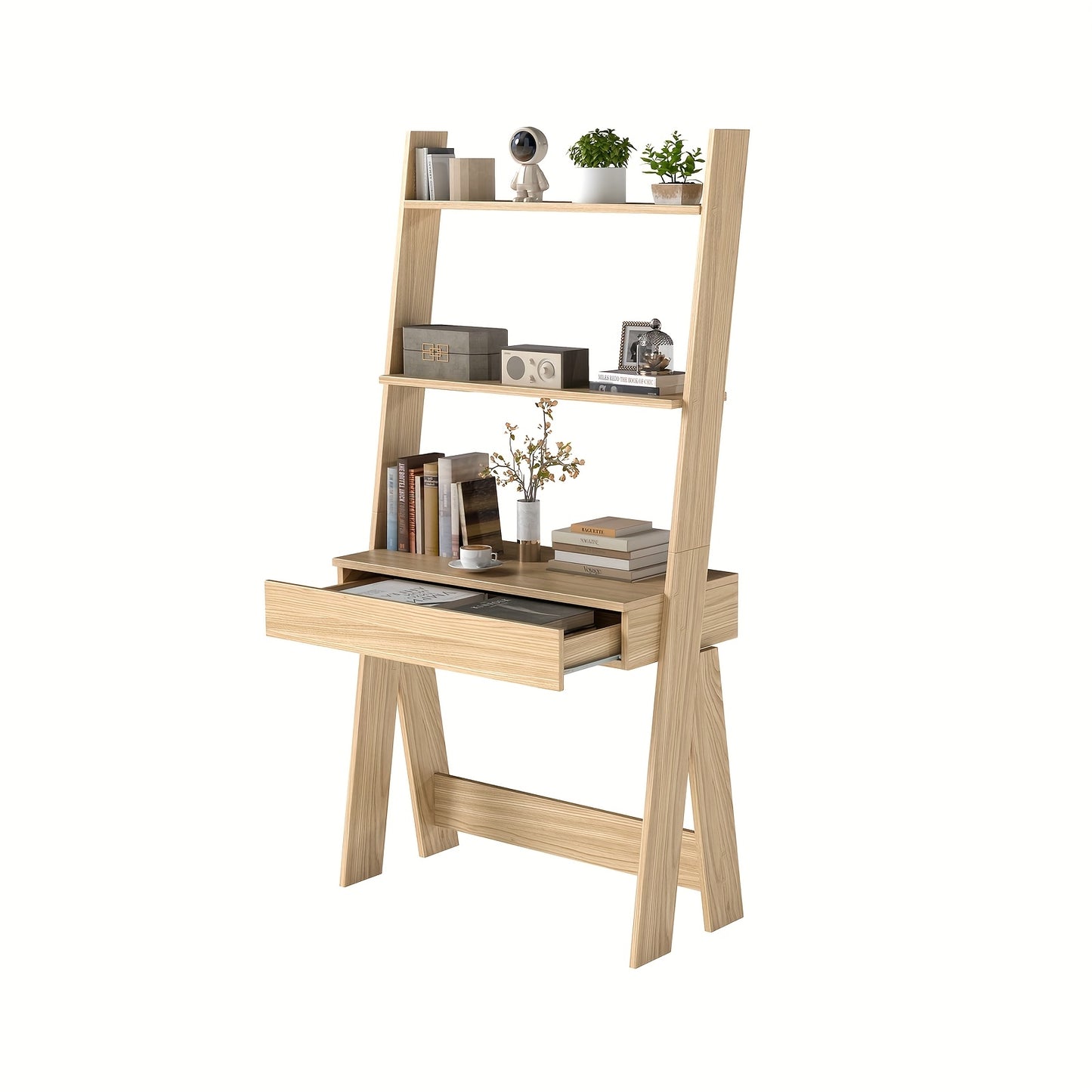 Ladder Shelf Desk Bookcase w/Countertop, Drawer & 2 Shelves Bookshelf